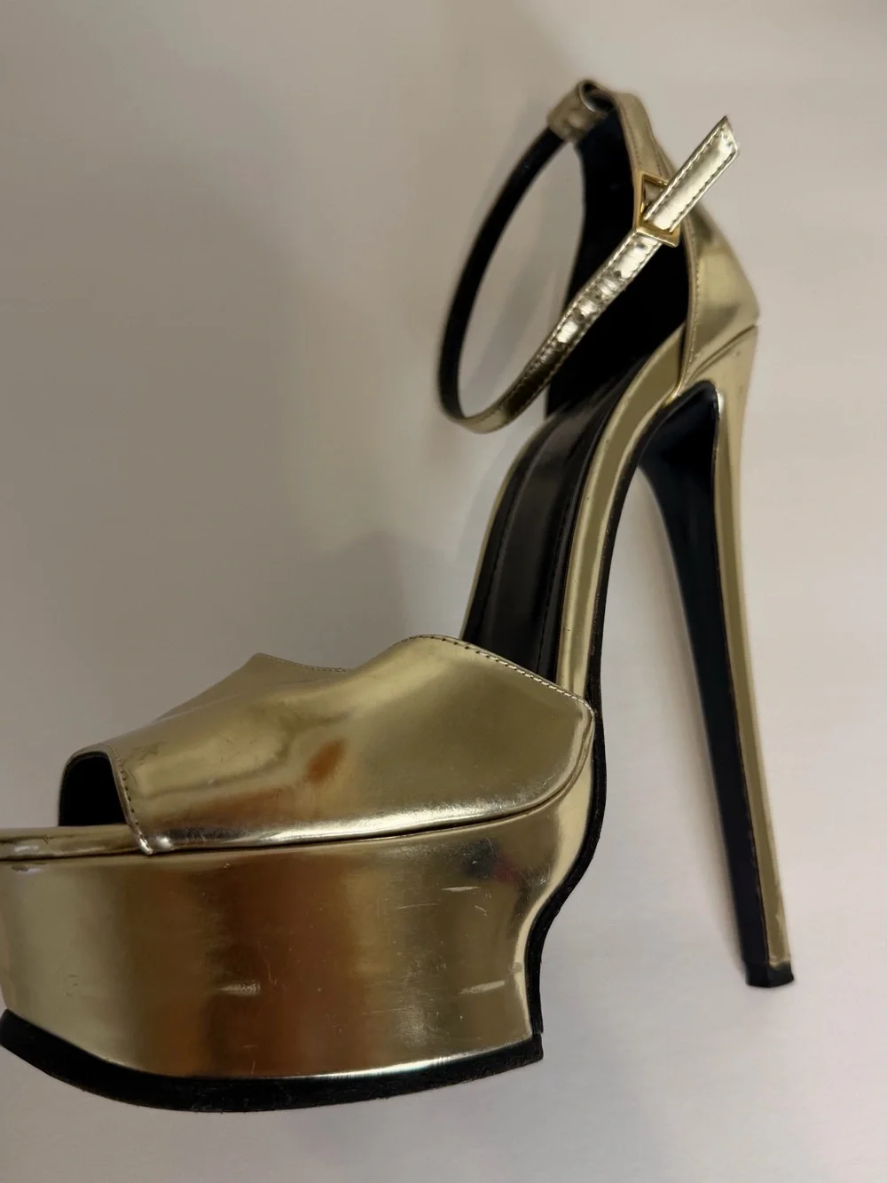 Roberto Cavalli Metallic Gold Platform Stiletto Sandals with Ankle Strap